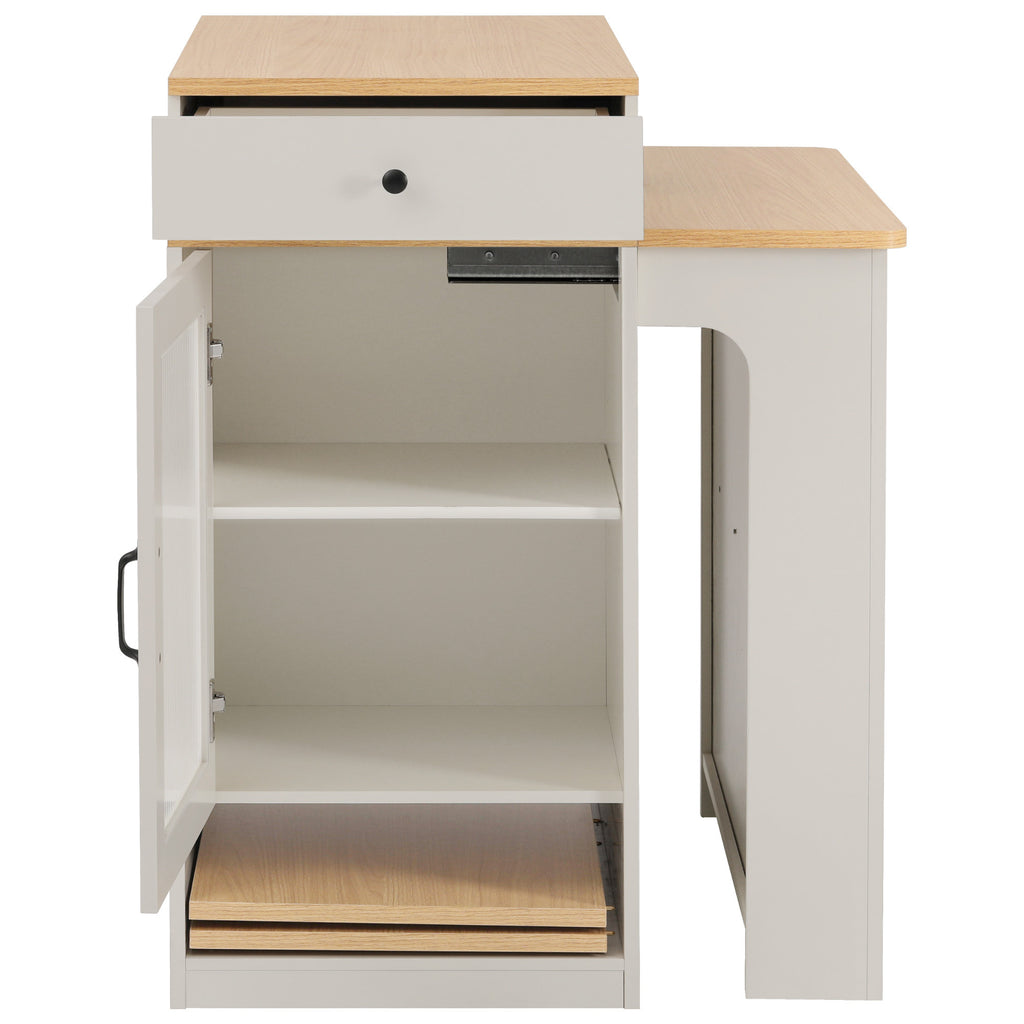 K&K 59.5' Kitchen Island with Extendable Dining Table, Kitchen Storage Table with Double-sided Storage, Kitchen Island with 2 Drawers, Power Outlet, Side Open Shelves, for Kitchen, Dining Room, White - Grand Goldman Shop
