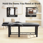 Professional Black Beauty Bed with Removable Headrest & Breast Cushions, Armrests and Storage Shelf for Massage, Facial, Tatt