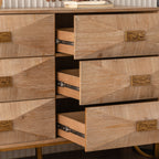 47.24' Light Wood 6-Drawer Dresser - Geometric Relief Chest of Drawers with Gold Metal Legs, Modern Sideboard Console Table for Living Room/Bedroom - Grand Goldman Shop