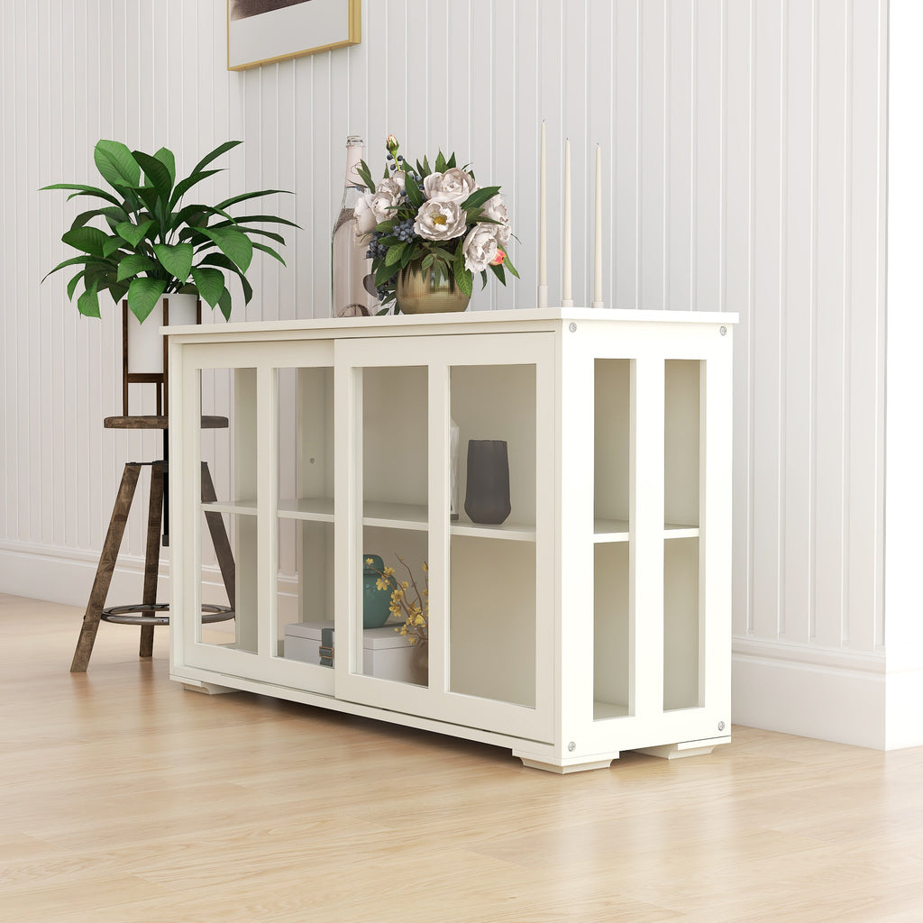 Kitchen Storage Stand Cupboard With Glass Door-White - Grand Goldman Shop