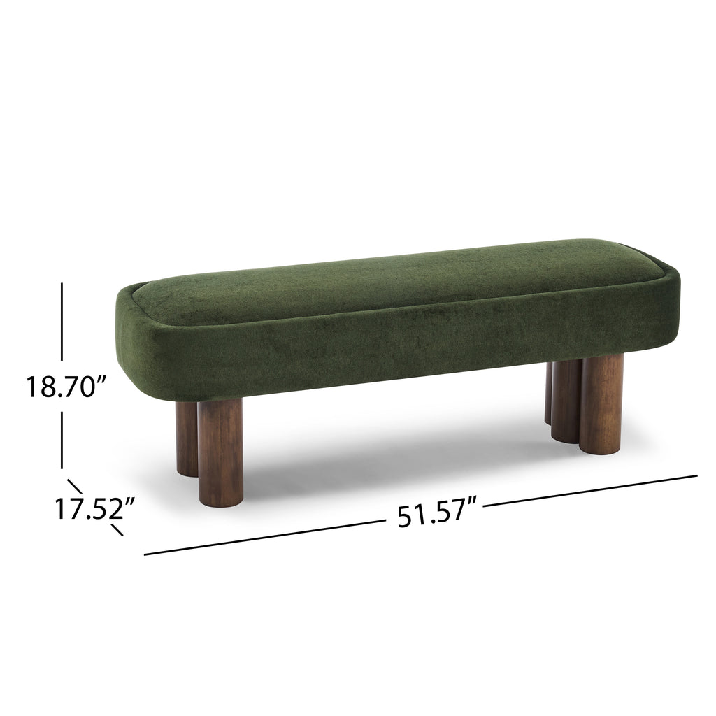 Indoor Green Fabric Dining Bench with Walnut Color Legs, 51.57'L Upholstered Seating for Kitchen, Dining Room and Living Space,250lbs Capacity - Grand Goldman Shop