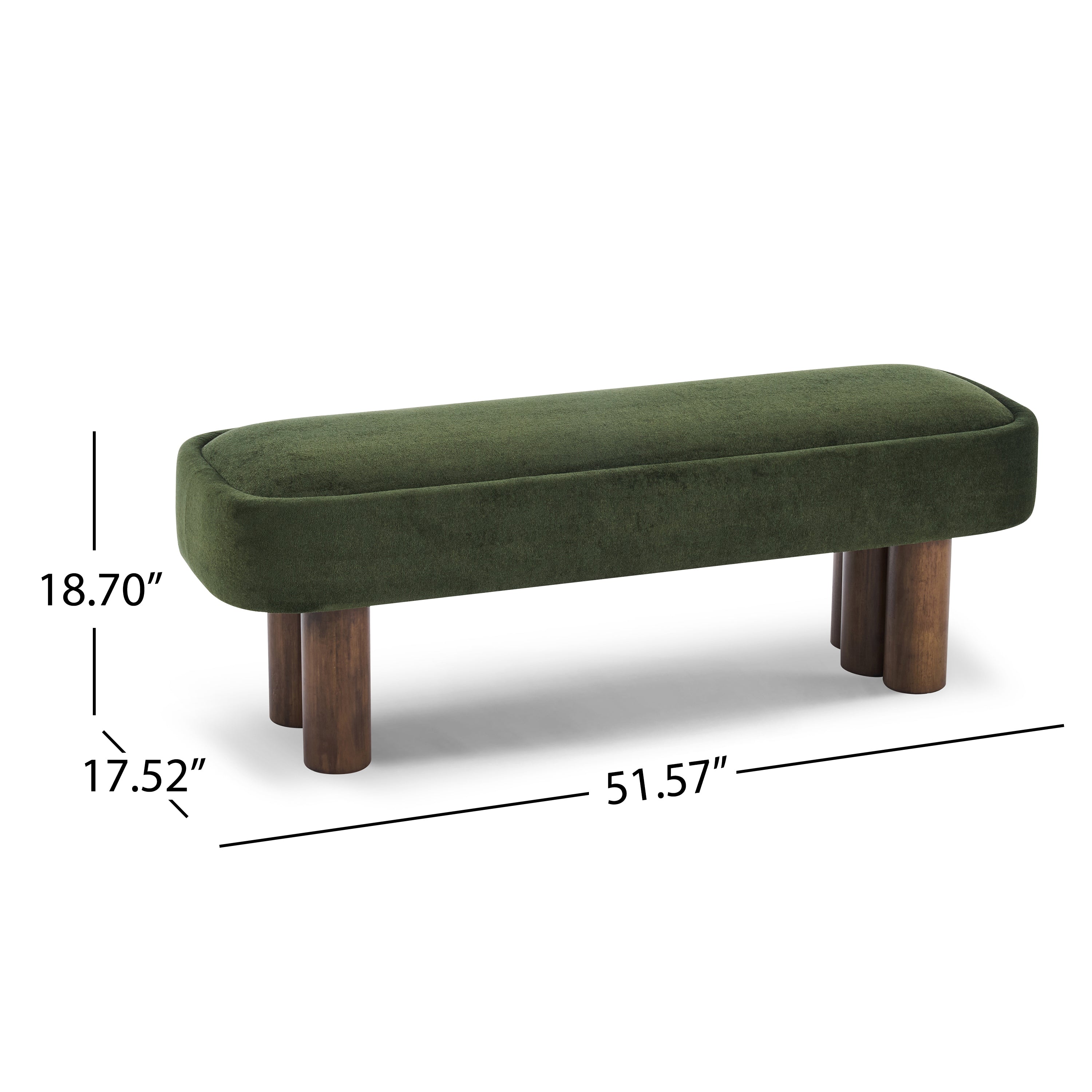 Indoor Green Fabric Dining Bench with Walnut Color Legs, 51.57'L Upholstered Seating for Kitchen, Dining Room and Living Space,250lbs Capacity - Grand Goldman Shop