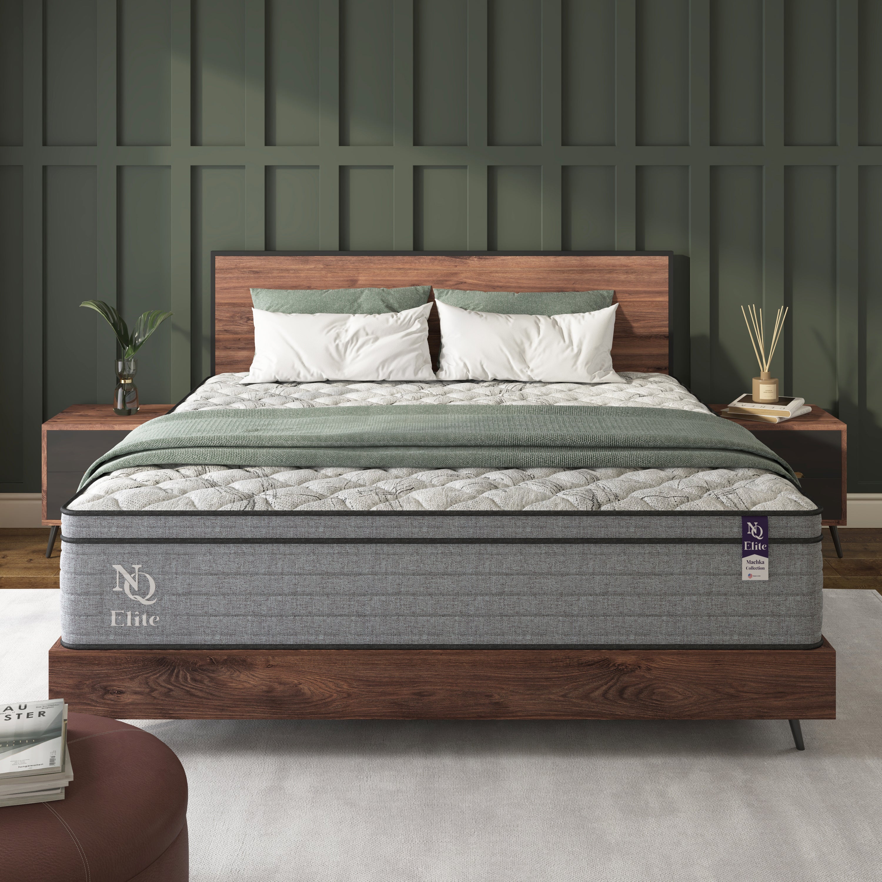 NapQueen Elite Series Machka 12 Inch Full Size Cooling Gel Memory Foam Hybrid Mattress in Grey+White, Foam+Spring, Designed for Pressure Relief and Orthopedic Support - Grand Goldman Shop