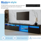 Unique Design TV Stand with 2 Glass Shelves, Ample Storage Space Media Console for TVs Up to 105', Versatile TV Cabinet with LED Color Changing Lights for Living Room, Black (OLD SKU: WF314584AAB) - Grand Goldman Shop