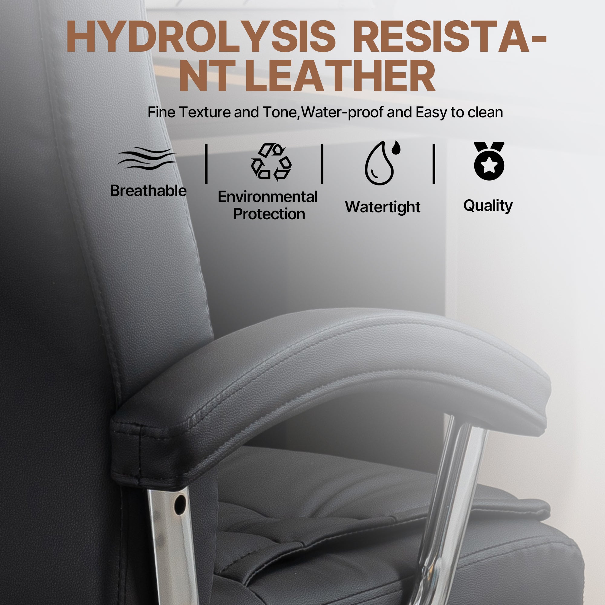 Executive Office Chair High Back PU Leather Desk Chair with Spring Seat Cushion, Ergonomic Swivel Computer Chair with Chrome 
