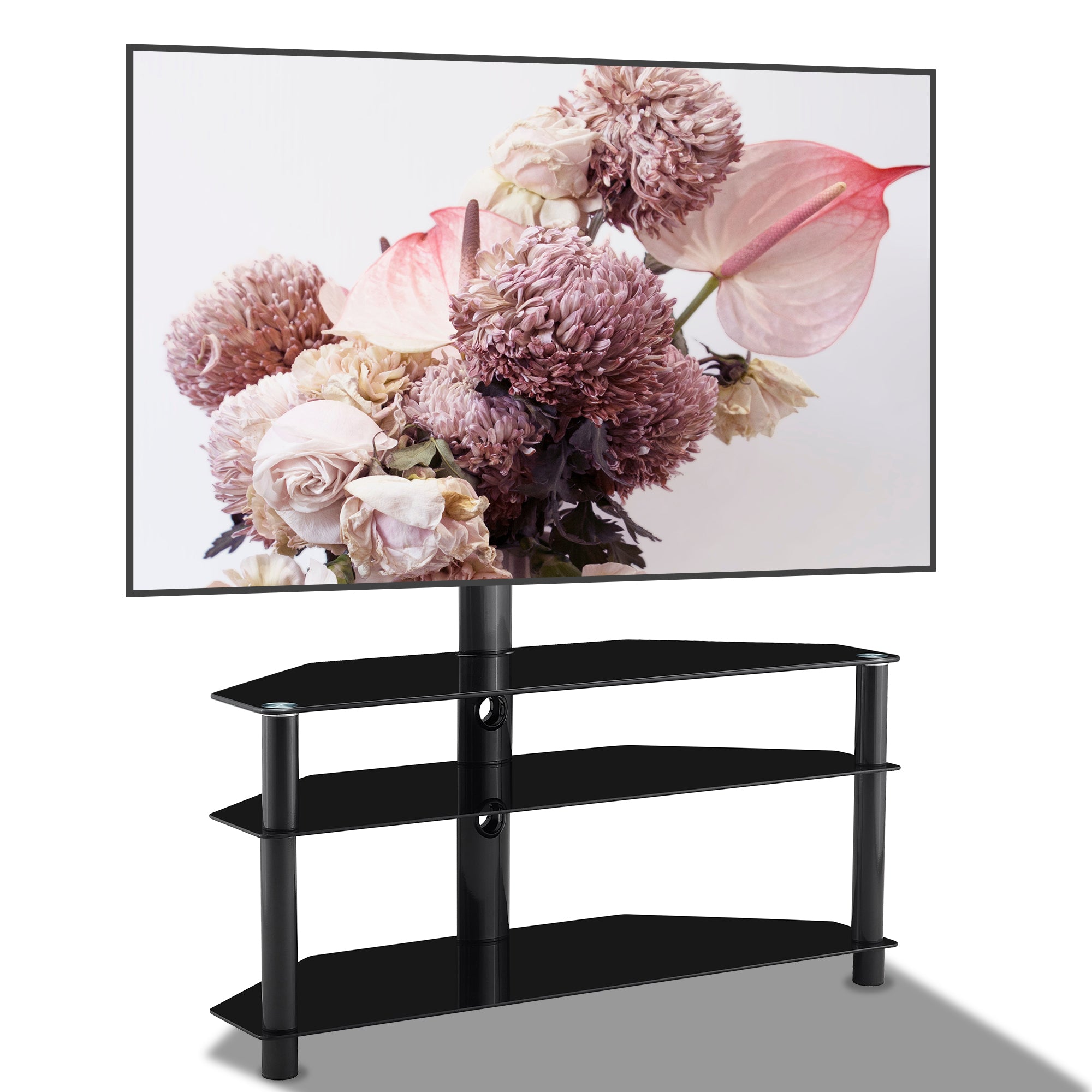 35.4 inch Black Multi-function TV Stand Height Adjustable Bracket Swivel 3-Tier - Grand Goldman Shop