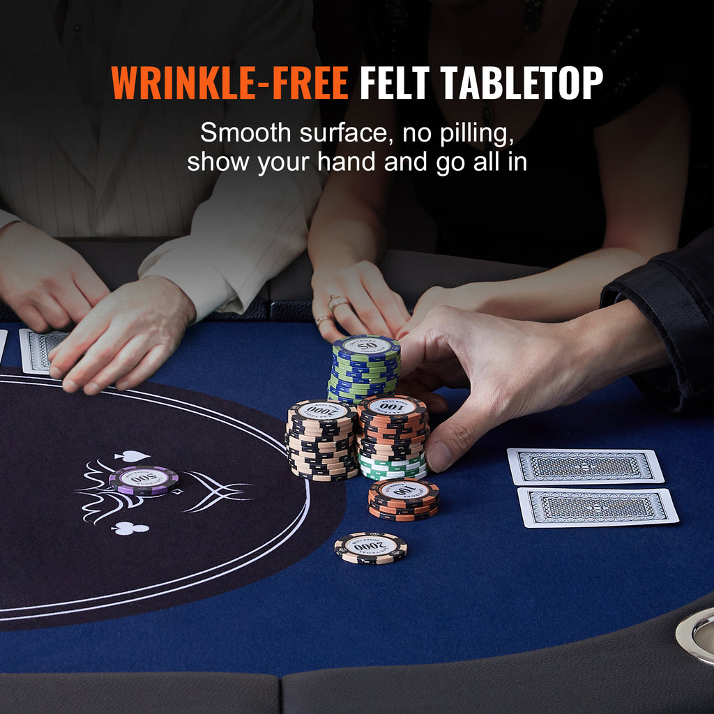 8 Player Foldable Poker Table, Blackjack Texas Holdem Poker Table with Padded Rails and Stainless Steel Cup Holders, Portable