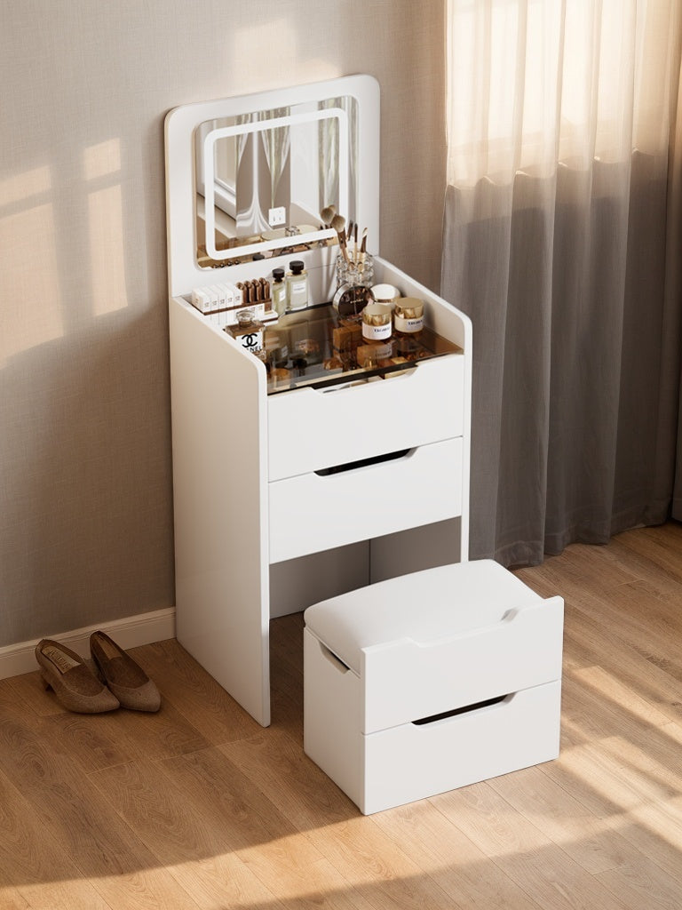 ( 48CM ) 3 in 1 Vanity Desk with Plip Top Mirror, Small Make Up Vanity Set with Visible Glass Desktop, Compact Makeup Vanity with 3 Drawers, Dressing Table for Bedroom ( WHITE COLOR ) - Grand Goldman Shop