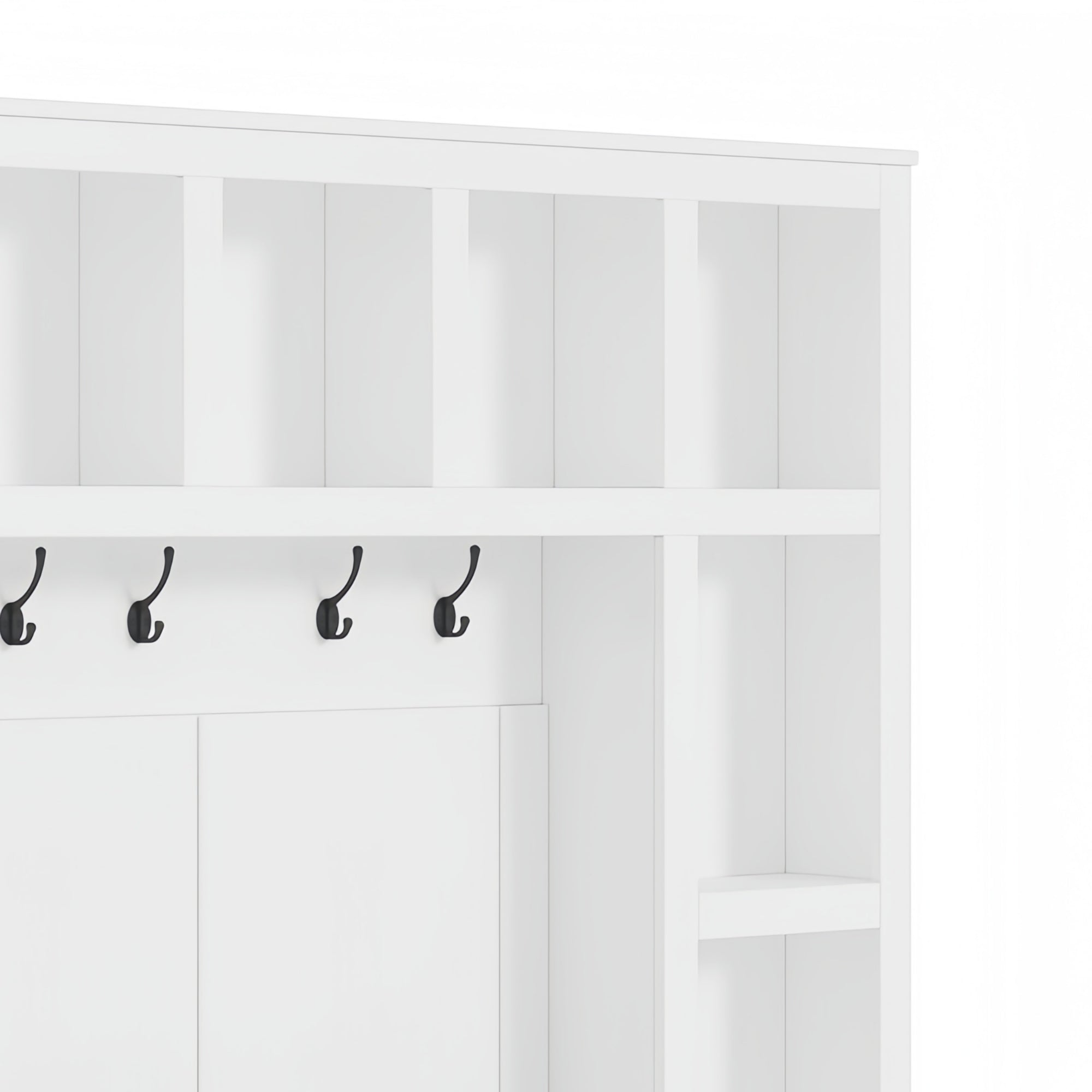 Farmhouse Wooden Hall Tree with 6 Hooks, Walnut Storage Bench with Adjustable Shelves, 4-in-1 Entryway Shoe Cabinet with Cubbies for Mudroom, Living Room, White, 76.7'H (OLD SKU: N721S000044K) - Grand Goldman Shop