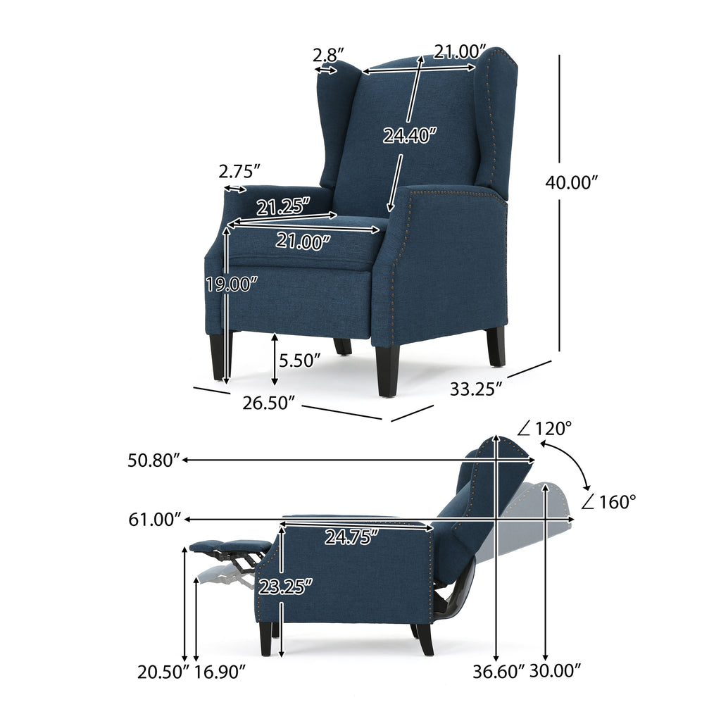Westeros Wing Back Fabric Upholstered Recliner - Grand Goldman Shop