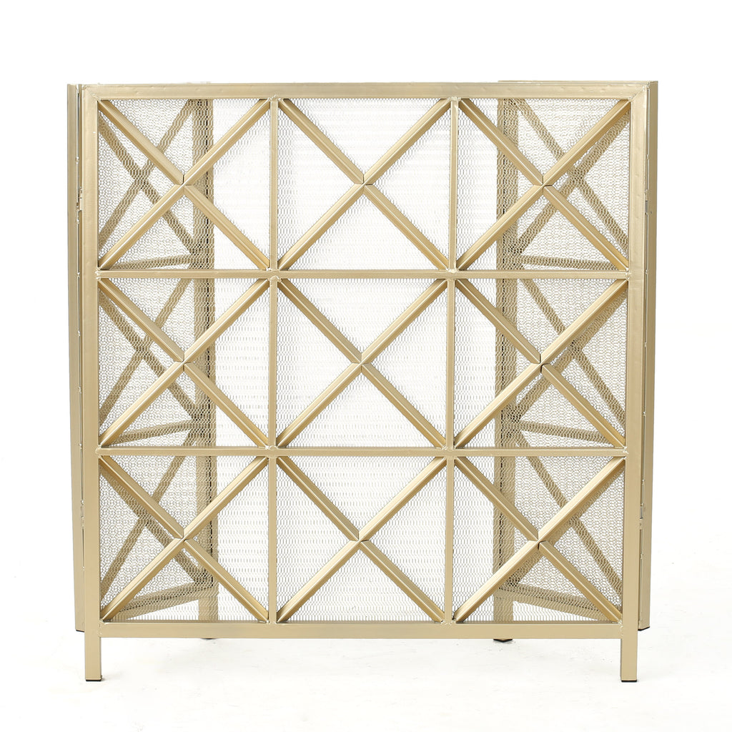 Margaret 3-Panel Fireplace Screen Iron Black/Gold - Grand Goldman Shop