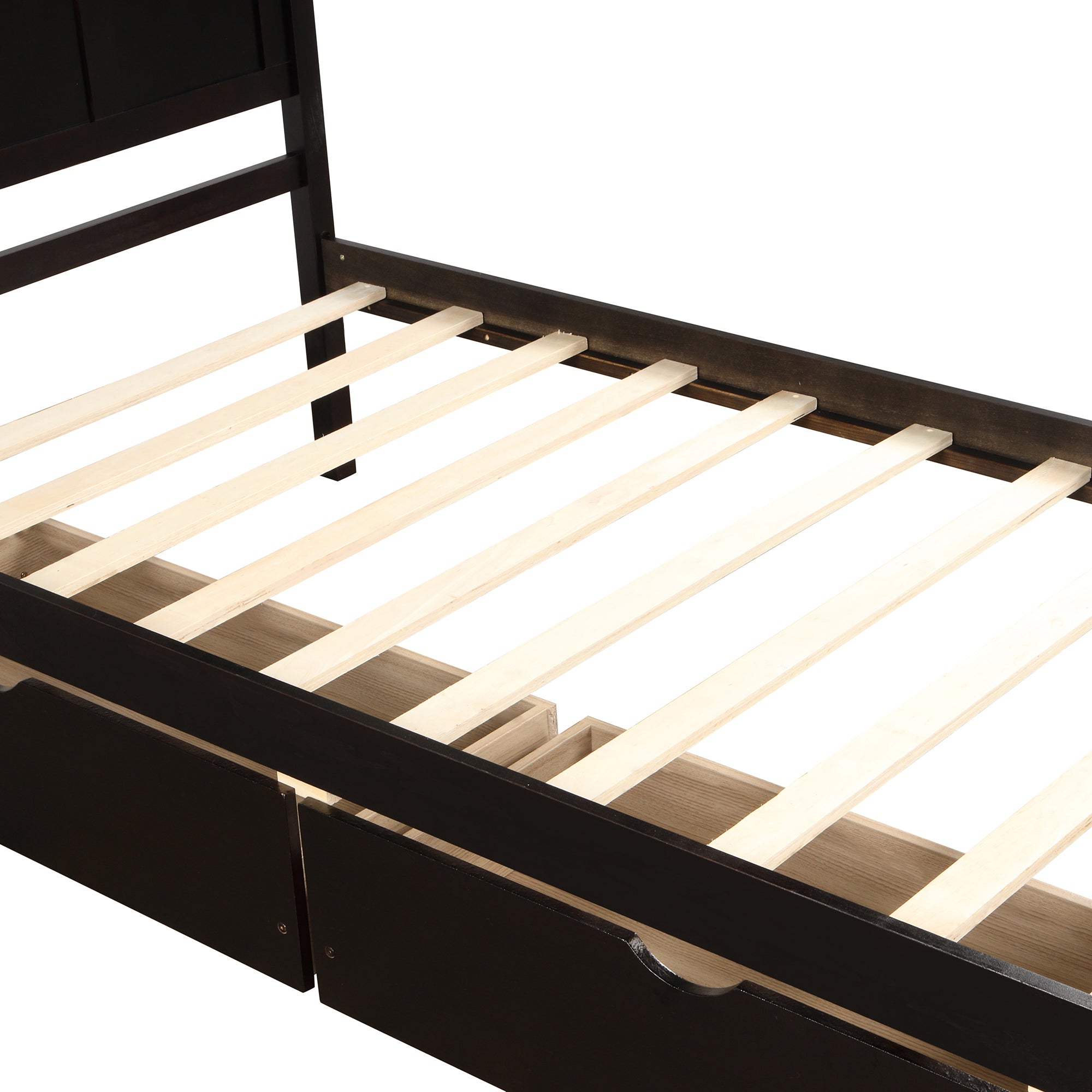 Espresso Platform Storage Bed with 2 Wheel-Base Drawers, Twin Size Frame, Pine Wood and MDF Construction - Grand Goldman Shop