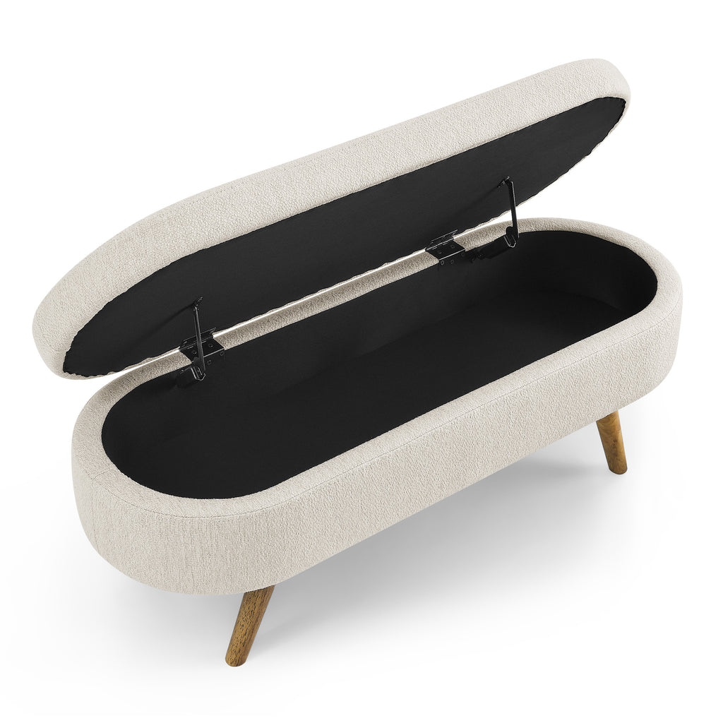 Ottoman Oval Storage Bench,Rubber Wood Legs, Beige(43.5'x16'x16') - Grand Goldman Shop