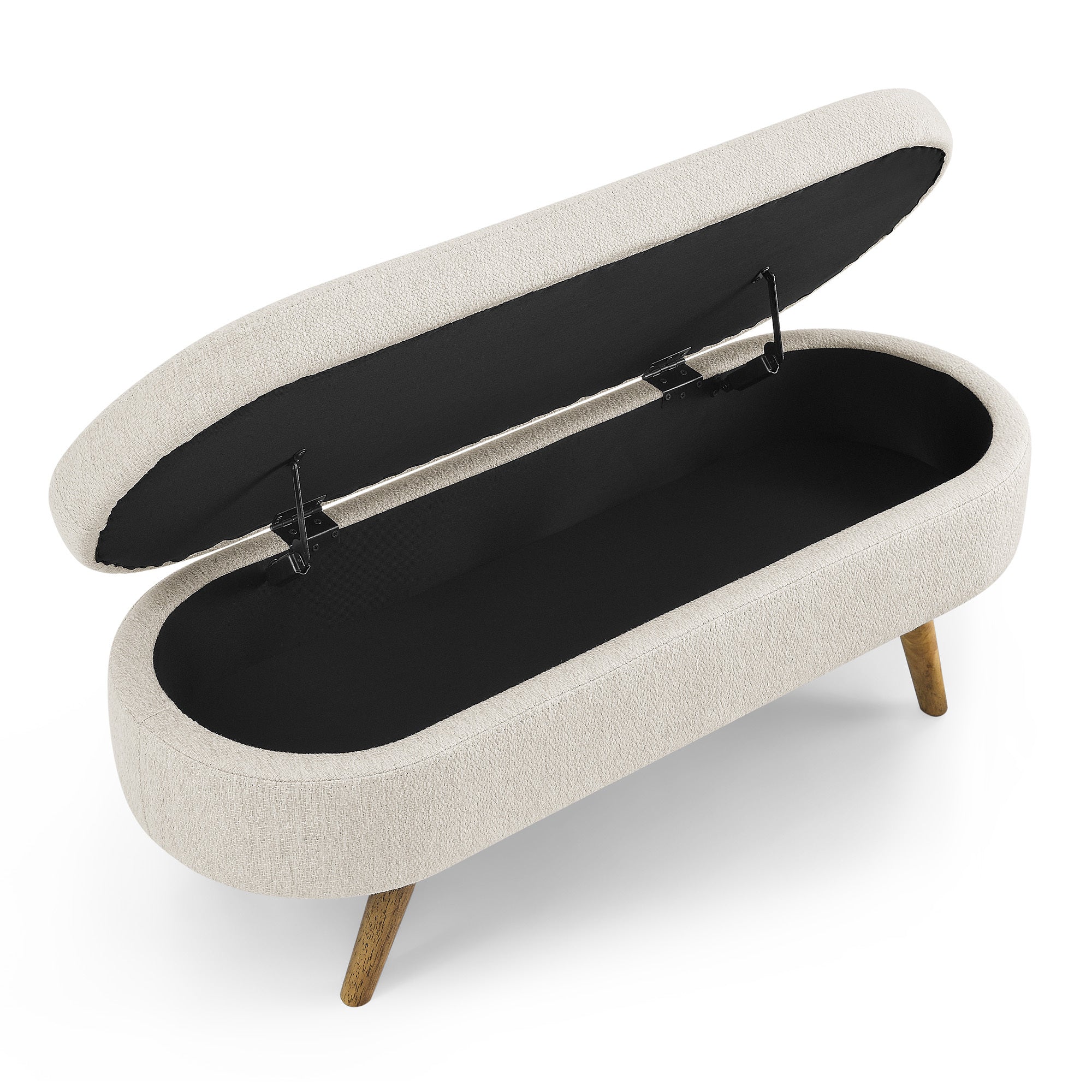Ottoman Oval Storage Bench,Rubber Wood Legs, Beige(43.5'x16'x16') - Grand Goldman Shop