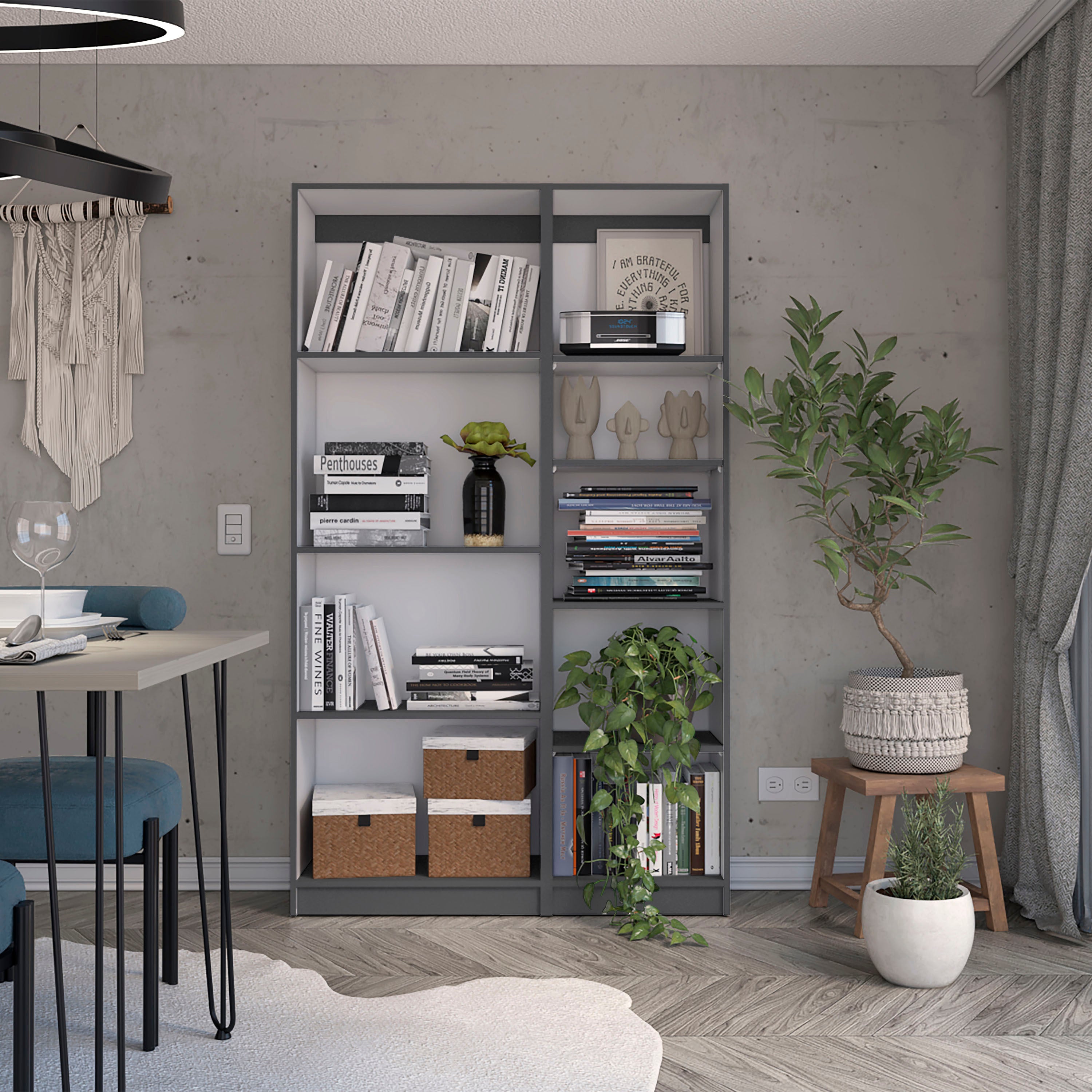 2 Piece Bookcase Living Room Set,  Storage Cabinet, 42' Wide and 9 Shelves Matt Gray / White - Shop Quality Furniture at Gran