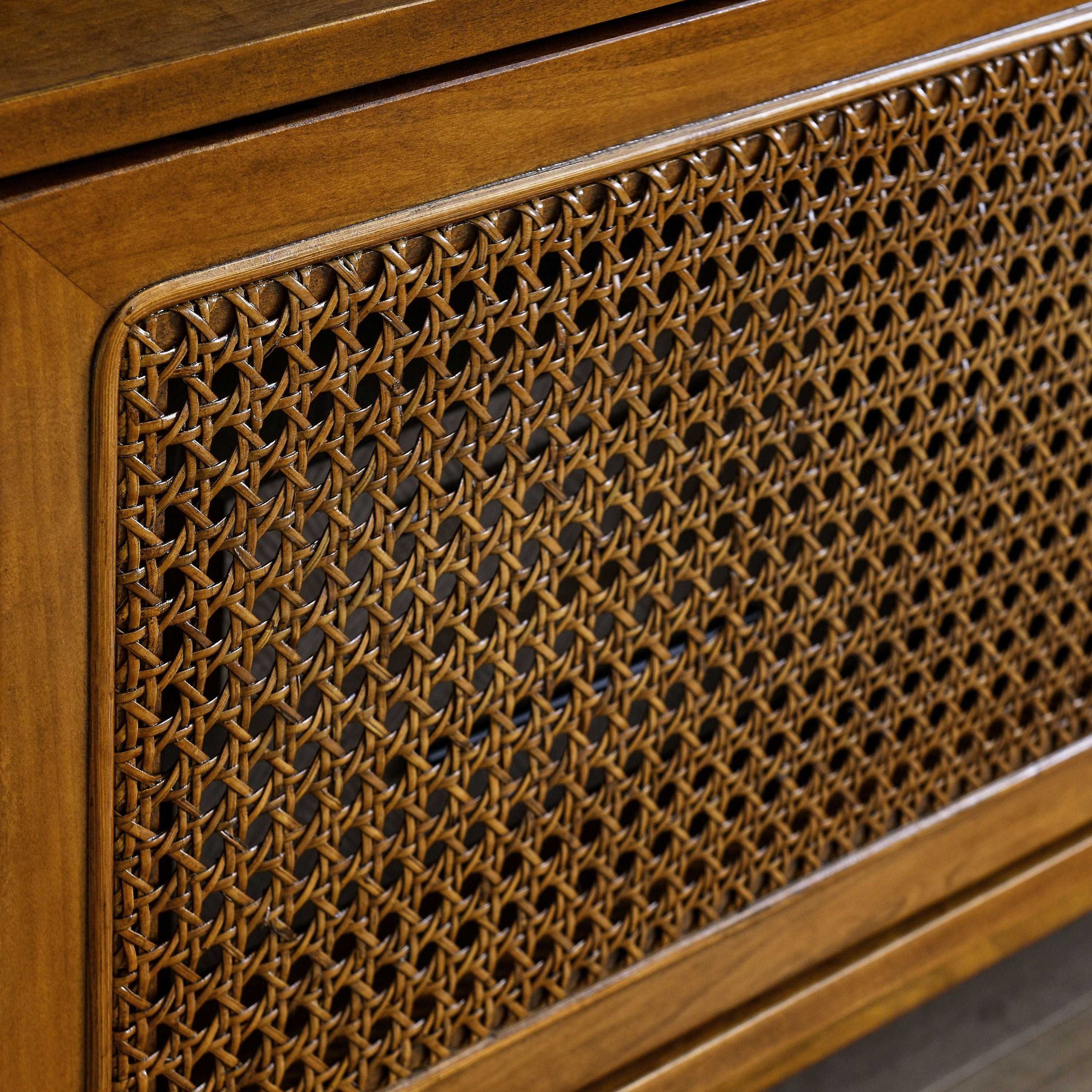 59 Inch Mid Century Modern Rattan TV Stand for 65 Inch TV, Entertainment Cabinet, Media Console for Living Room Media Room, Solid Wood Feet & Rattan Cabinet Doors - Light Wood - Grand Goldman Shop