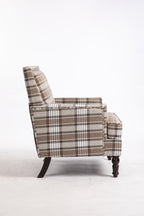 Upholstered Accent Chair, Vintage Armchair with Brown Linen Fabric and Nailhead Trim for Living Room - Grand Goldman Shop