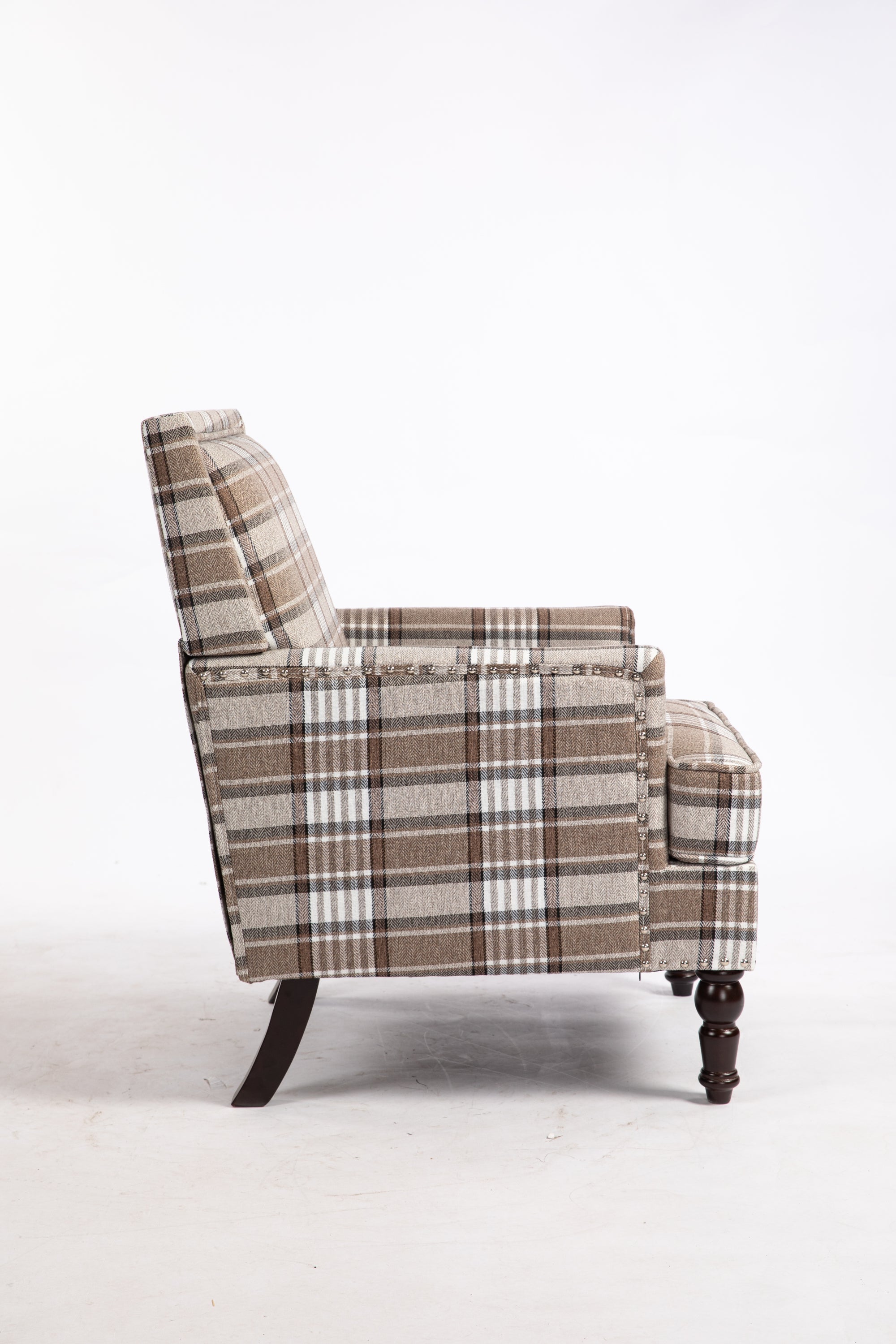 Upholstered Accent Chair, Vintage Armchair with Brown Linen Fabric and Nailhead Trim for Living Room - Grand Goldman Shop