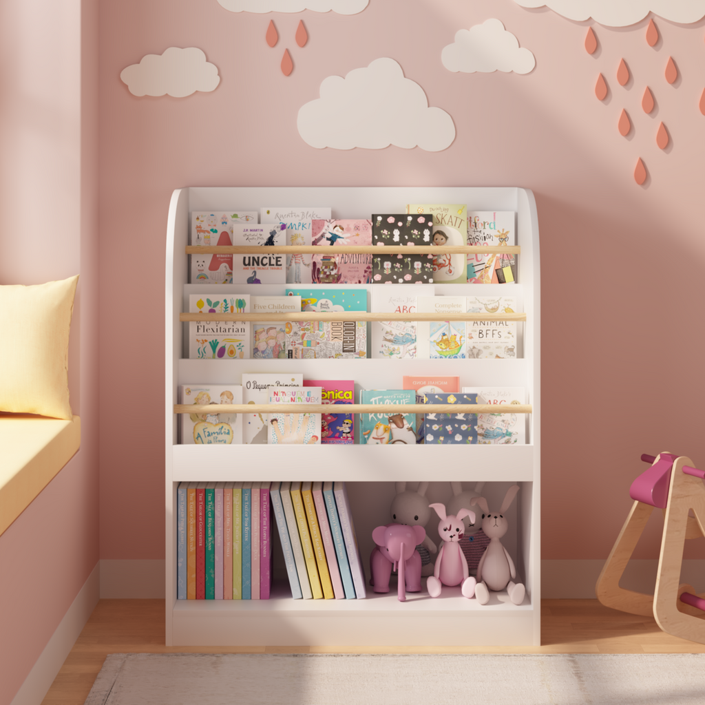 Kids Bookshelf with Open Storage, Front-Facing Children's Bookcase, Multi-Tier Wooden Book Display Shelf for Toddlers, Playro