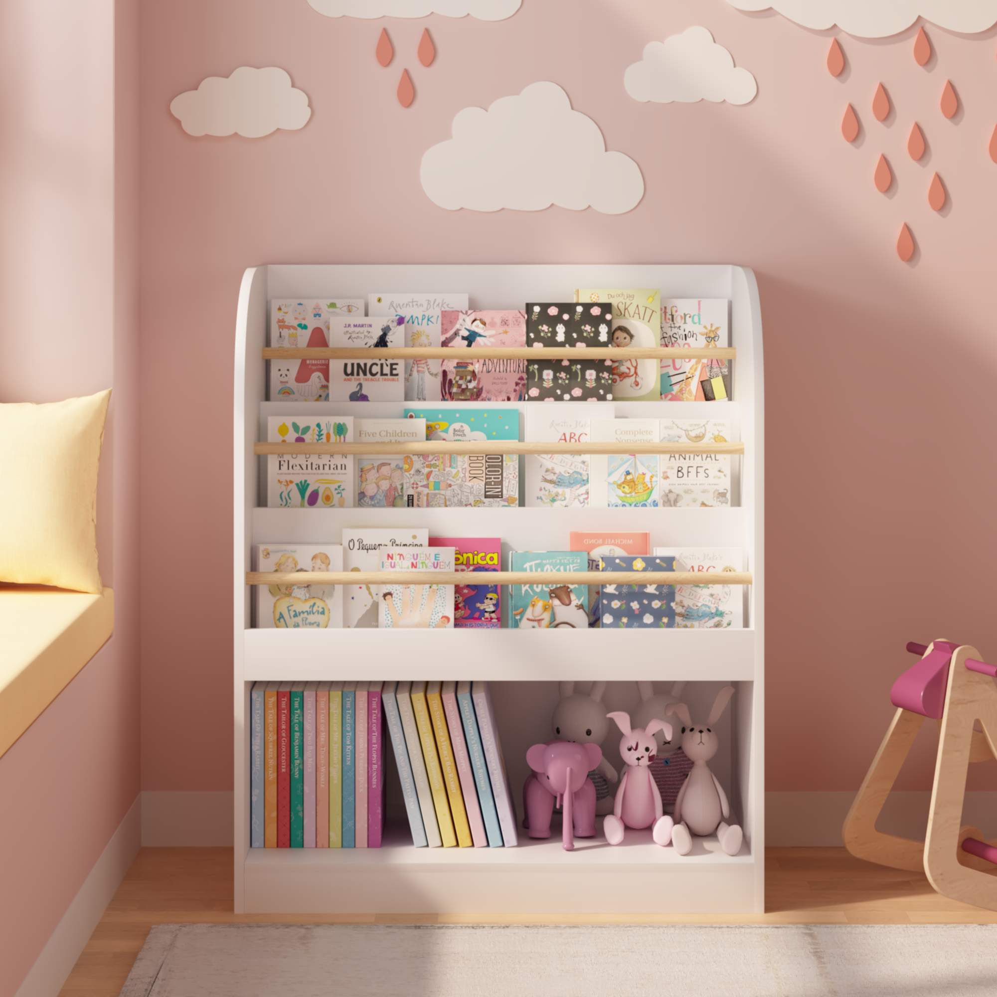 Kids Bookshelf with Open Storage, Front-Facing Children's Bookcase, Multi-Tier Wooden Book Display Shelf for Toddlers, Playro