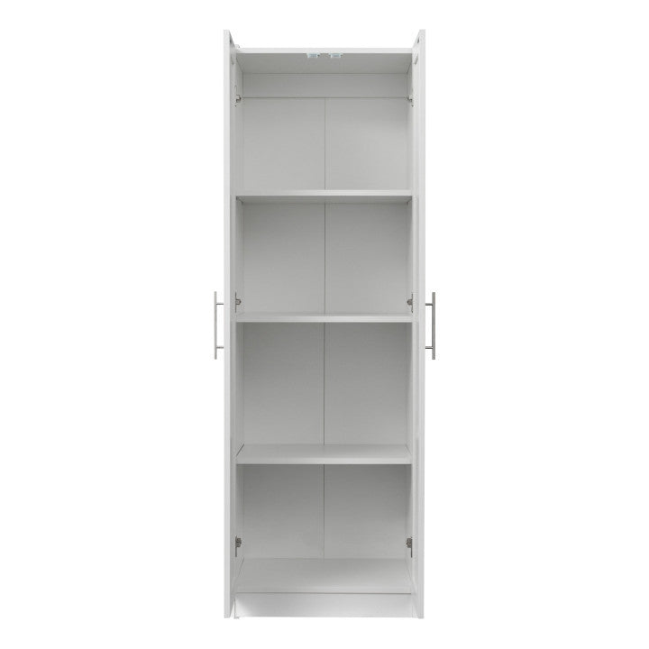 High wardrobe and kitchen cabinet with 2 doors and 3 partitions to separate 4 storage spaces, White - Grand Goldman Shop