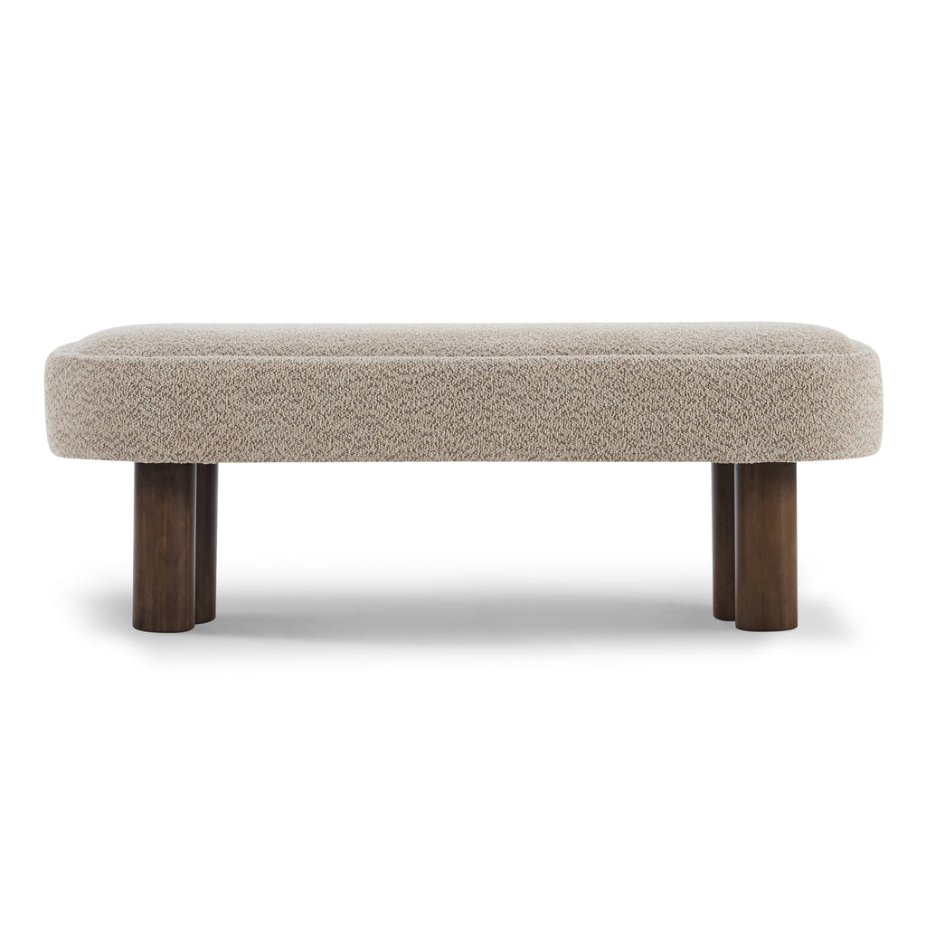 Indoor Khaki Boucle Dining Bench with Walnut Color Legs, 51.57'L Upholstered Seating for Kitchen, Dining Room and Living Space,250lbs Capacity - Grand Goldman Shop