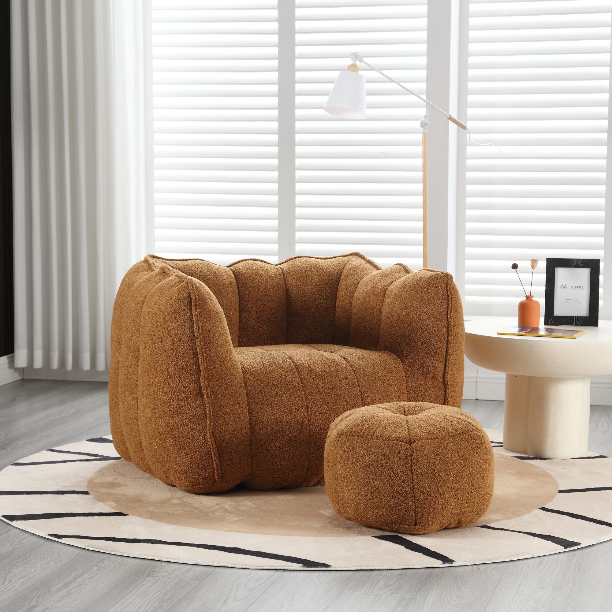 Soft Chenille Bean Bag Chair with High Resilient Foam for Living Room and Bedroom, Comfortable Square Lazy Sofa with Footstool for Adults - Grand Goldman Shop