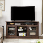 Modern TV Stand for up to 65 Inch TVs, Entertainment Center Farmhouse TV Cabinet Media Console Table with Glass Doors for Living Room, Brown 60'W*15.75'D*29'H - Grand Goldman Shop