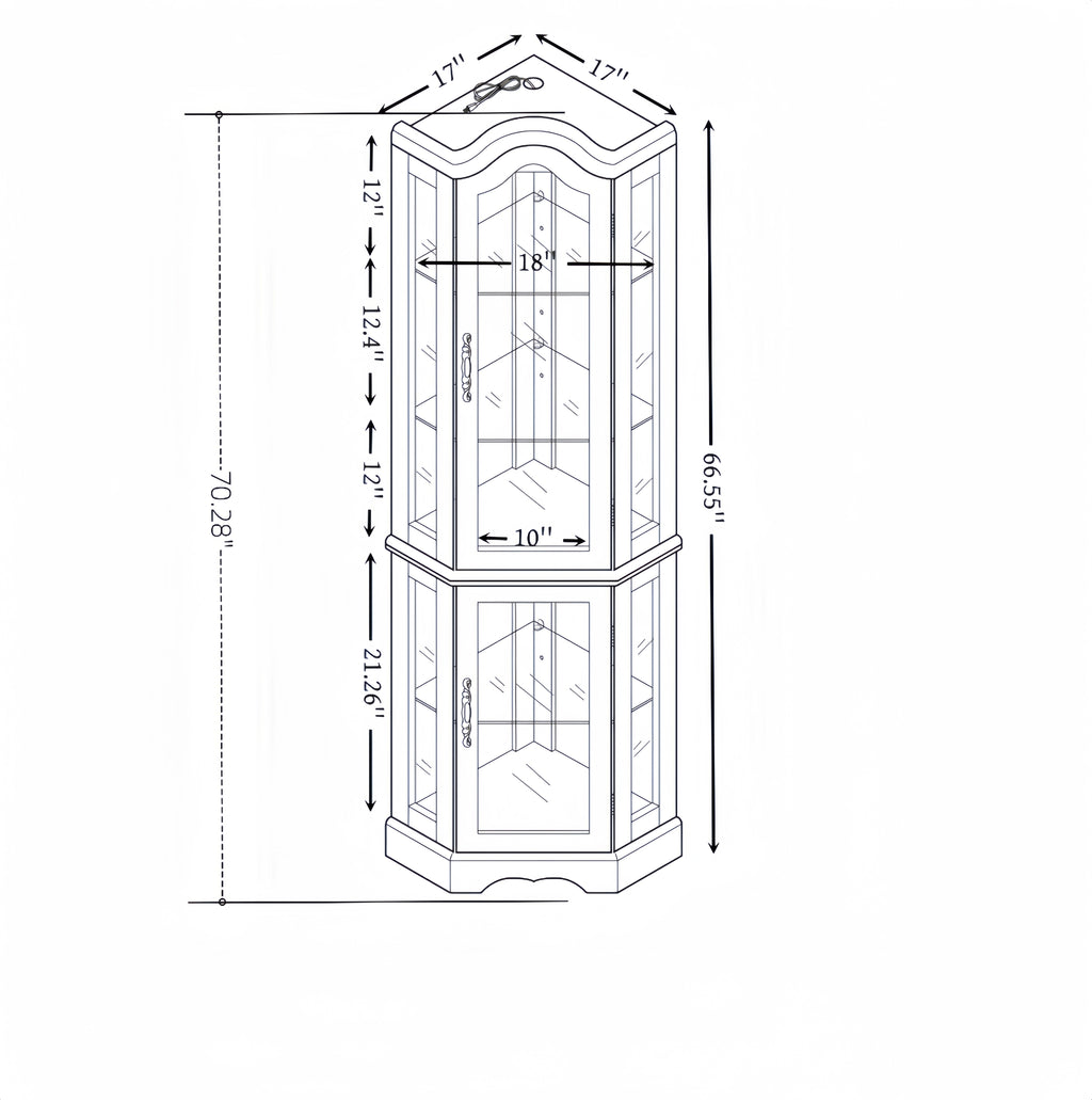 Curio Cabinet Lighted Glass Display Curio Cabinet w/Tempered Glass Doors and Shelves, Crown Corner Cabinet with Bulb, Corner Storage Decoration for Living room and Bedroom Cherry - Grand Goldman Shop