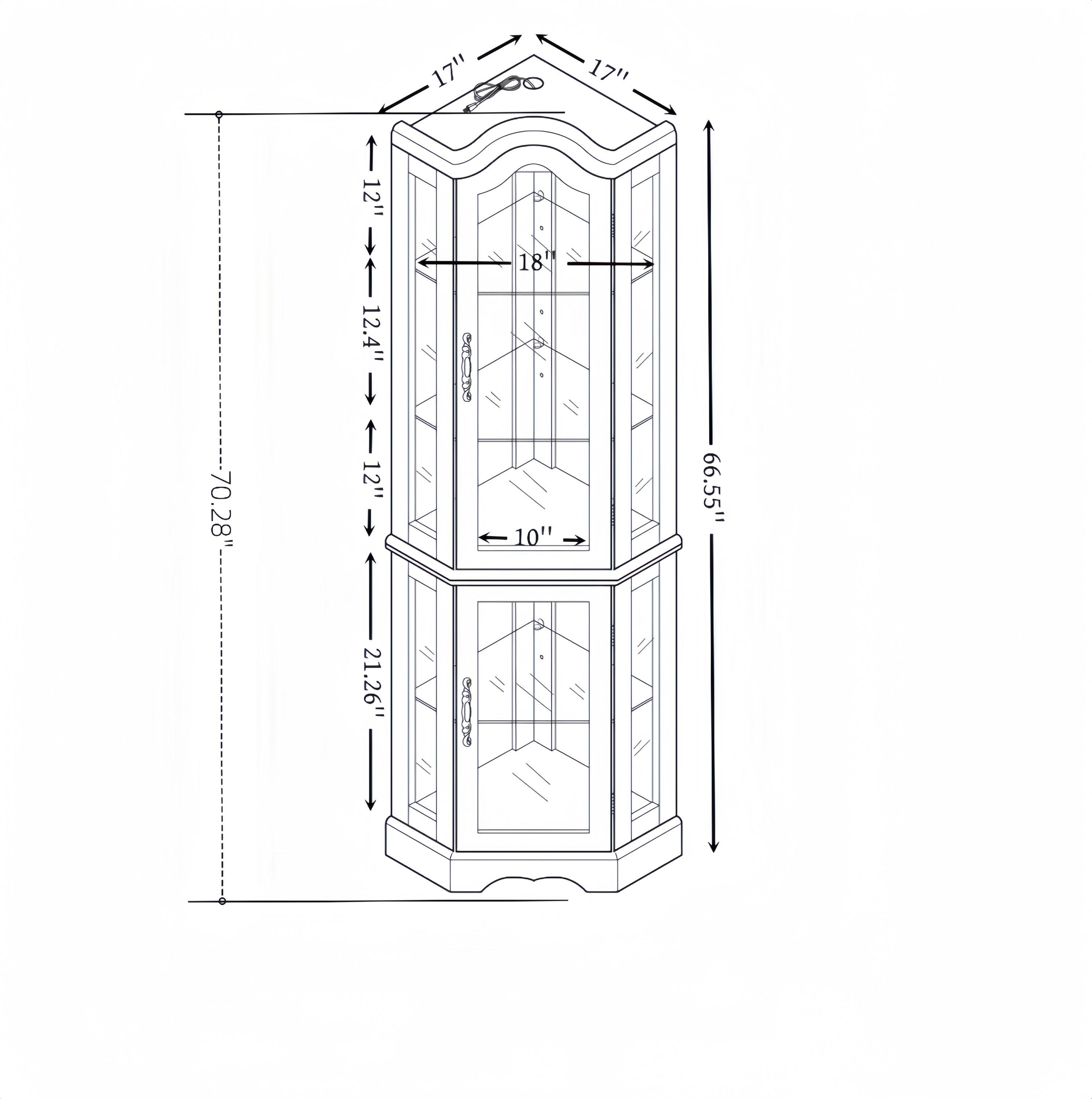 Curio Cabinet Lighted Glass Display Curio Cabinet w/Tempered Glass Doors and Shelves, Crown Corner Cabinet with Bulb, Corner Storage Decoration for Living room and Bedroom Cherry - Grand Goldman Shop