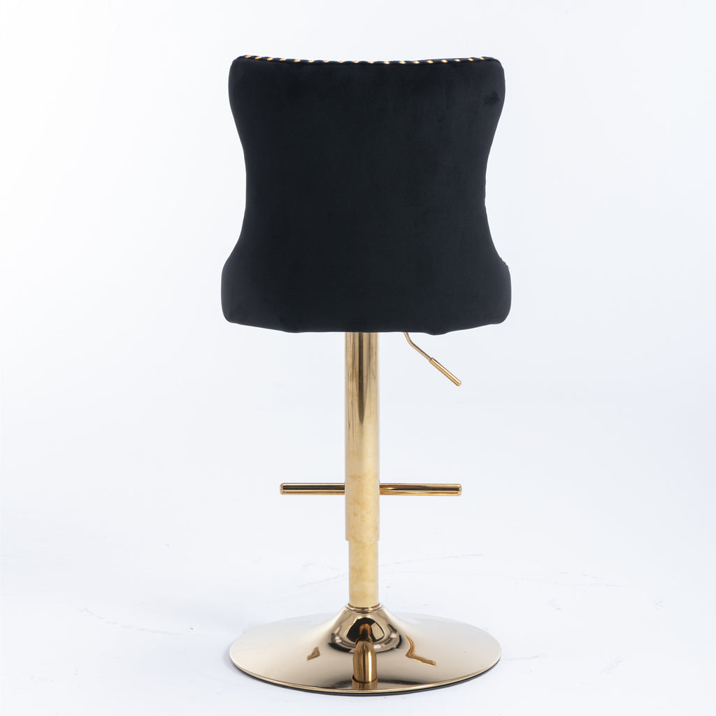 A&A Furniture,Golden Swivel Velvet Barstools Adjusatble Seat Height from 25-33 Inch, Modern Upholstered Bar Stools with Backs Comfortable Tufted for Home Pub and Kitchen Island（Black,Set of 2） - Grand Goldman Shop