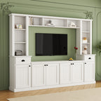 Minimalist Entertainment Wall Unit Set with Bridge for TVs Up to 75'', Ample Storage Space TV Stand with Adjustable Shelves, Modernist Large Media Console for Living Room, White - Grand Goldman Shop