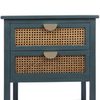 2-Drawer Side Table - Natural Rattan - End Table - Suitable for Bedroom, Living Room, or Study - Green MDF - Grand Goldman Shop