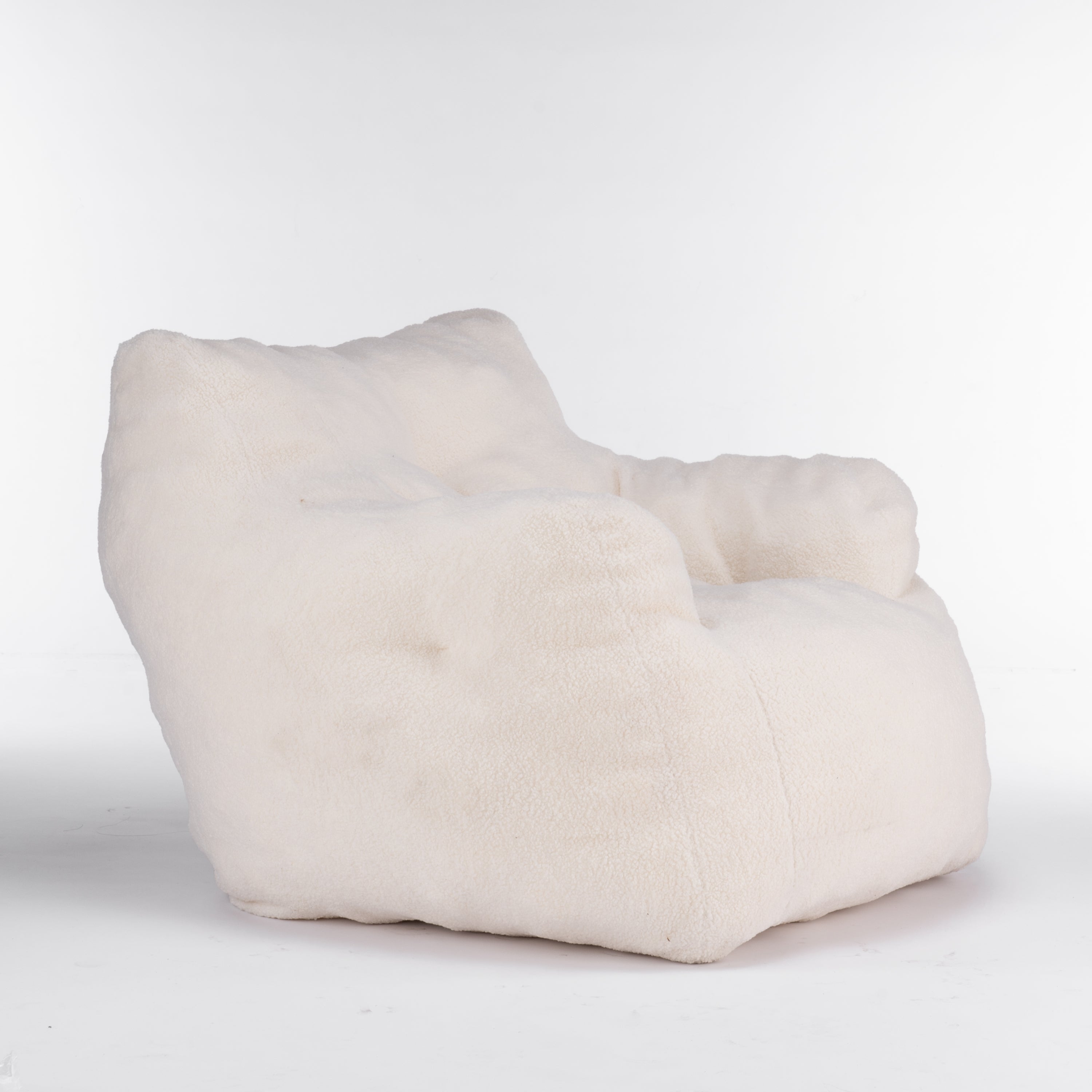 Ivory White Soft Teddy Fabric Tufted Foam Bean Bag Chair with Memory Sponge - Grand Goldman Shop