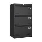 Black Metal 3-Drawer Lateral Filing Cabinet with Lock for Home and Office - Grand Goldman