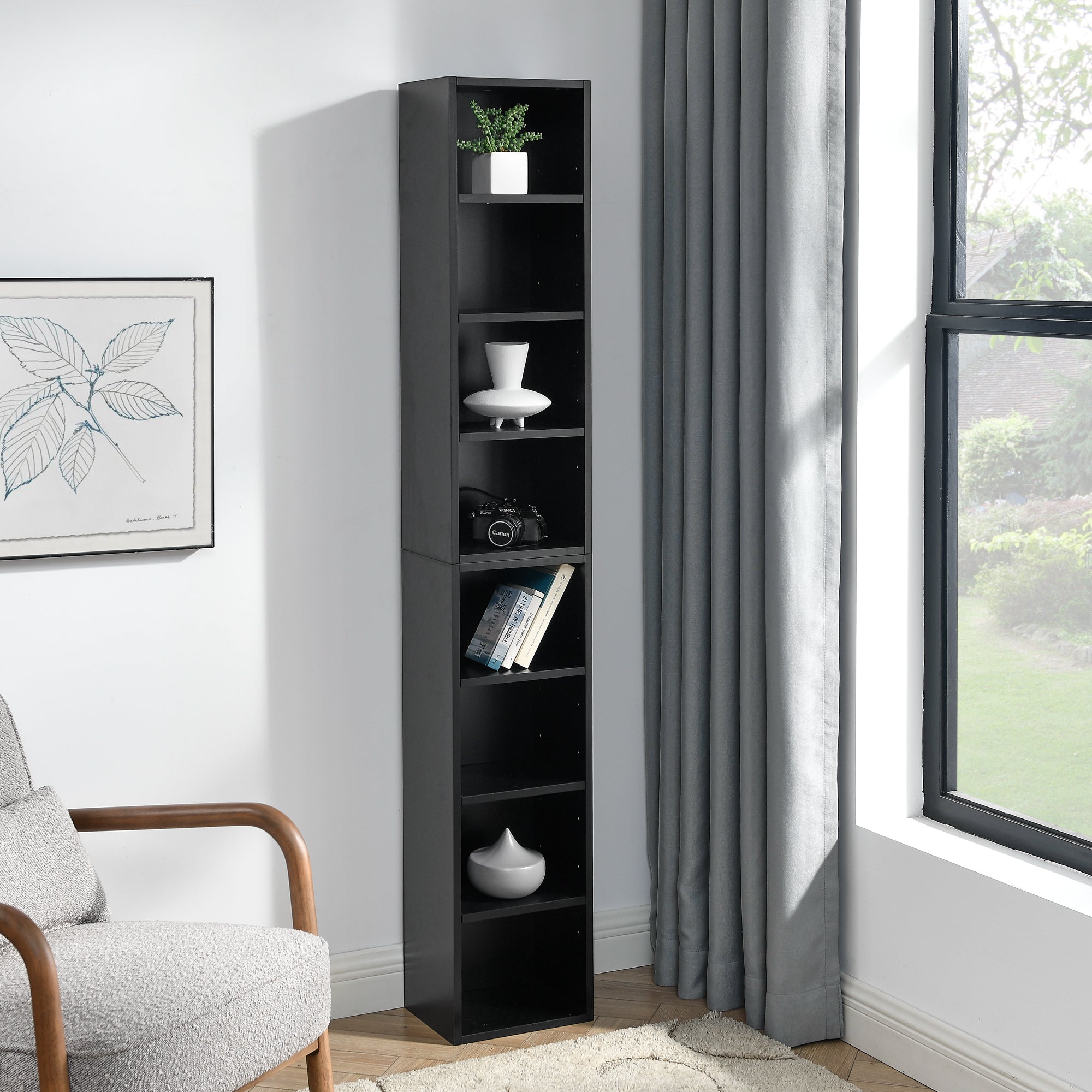 8-Tier Media Tower Rack, CD DVD Slim Storage Cabinet with Adjustable Shelves, Tall Narrow Bookcase Display Bookshelf for Home Office,Multi-functional double-decker bookcase - Grand Goldman Shop