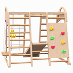 Indoor Playground 7-in-1 Jungle Gym Playset for Kids 2-6yrs - Slide, Climbing Wall, Rope Wall Climber, Monkey Bars, Swing - W