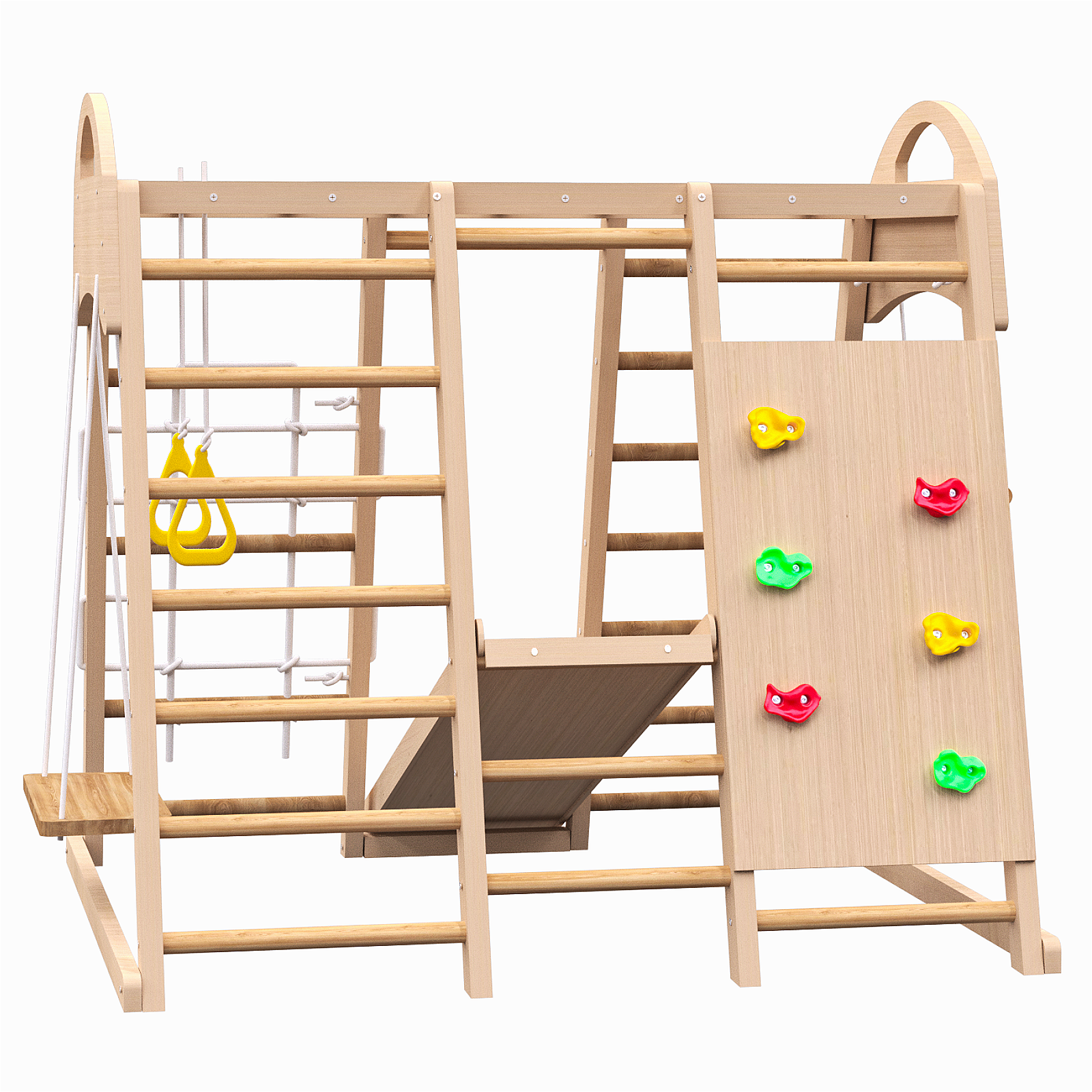 Indoor Playground 7-in-1 Jungle Gym Playset for Kids 2-6yrs - Slide, Climbing Wall, Rope Wall Climber, Monkey Bars, Swing - W