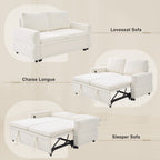 Convertible Sofa Bed 62.75' Loveseat with Adjustable Backrest and USB Ports in Beige Chenille Fabric - Grand Goldman Shop