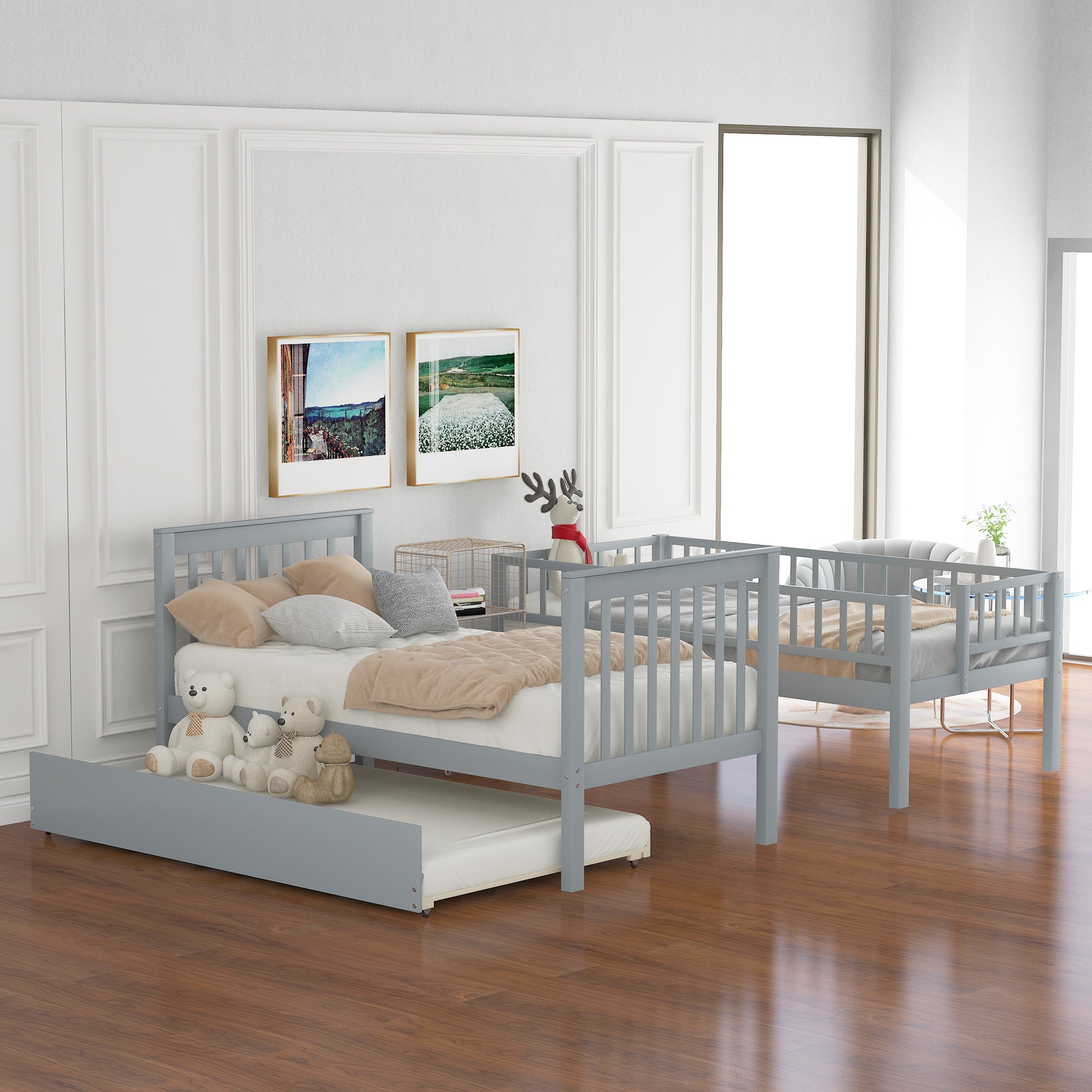Twin over Twin Bunk Bed with Trundle and Storage - Grand Goldman Shop