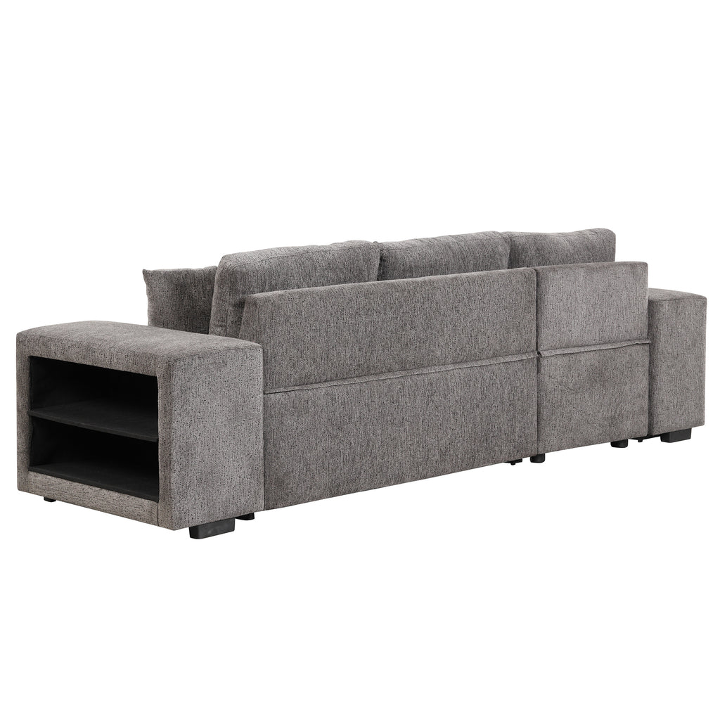 104.5' Modern L-Shape 3 Seat Reversible Sectional Couch, Pull Out Sleeper Sofa with Storage Chaise and 2 Stools for Living Room Furniture Set,Knox Charcoal (old sku:SG000431AAA) - Grand Goldman Shop