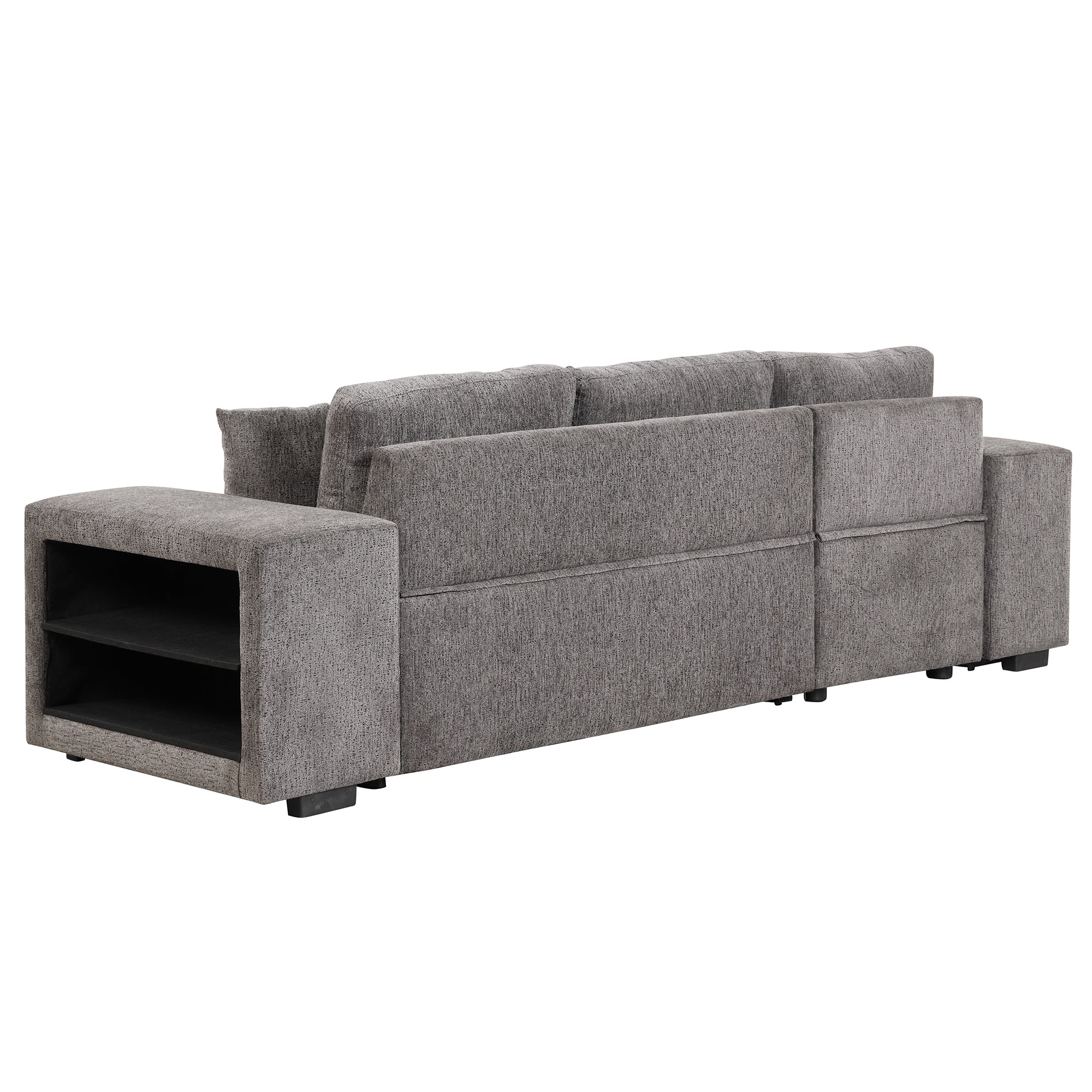 104.5' Modern L-Shape 3 Seat Reversible Sectional Couch, Pull Out Sleeper Sofa with Storage Chaise and 2 Stools for Living Room Furniture Set,Knox Charcoal (old sku:SG000431AAA) - Grand Goldman Shop