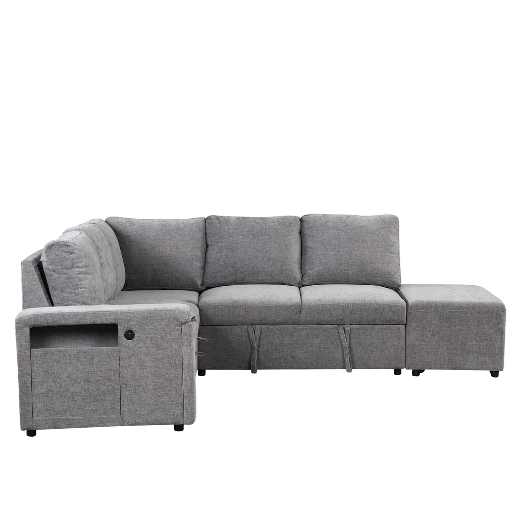 U_STYLE L-shaped Pull-Out Sofa Bed with Storage, USB Ports, and Cup Holders, Modular Design for Living Rooms, Offices & Apartments - Grand Goldman Shop