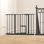 Baby Gate with Cat Door, 29.5-44.1' Metal Pet Door for Stairs & Doorways,Pressure Mounted,No Tools Needed, Black - Grand Gold