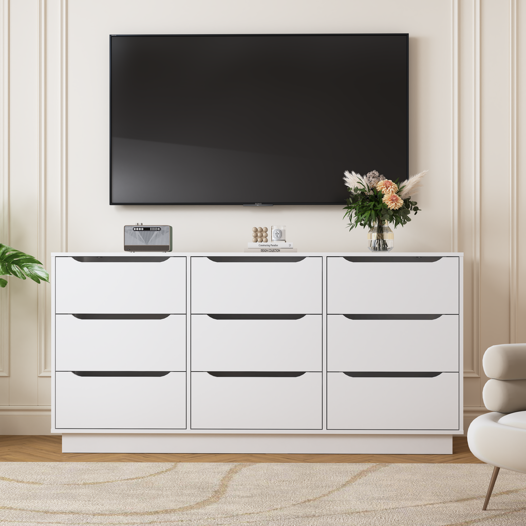 9 Drawer Dresser for Bedroom with Deep Drawers, Large Floor Wood Dressers & Chest of Drawers , Modern White Long Dressers for Closet Living Room - Grand Goldman Shop