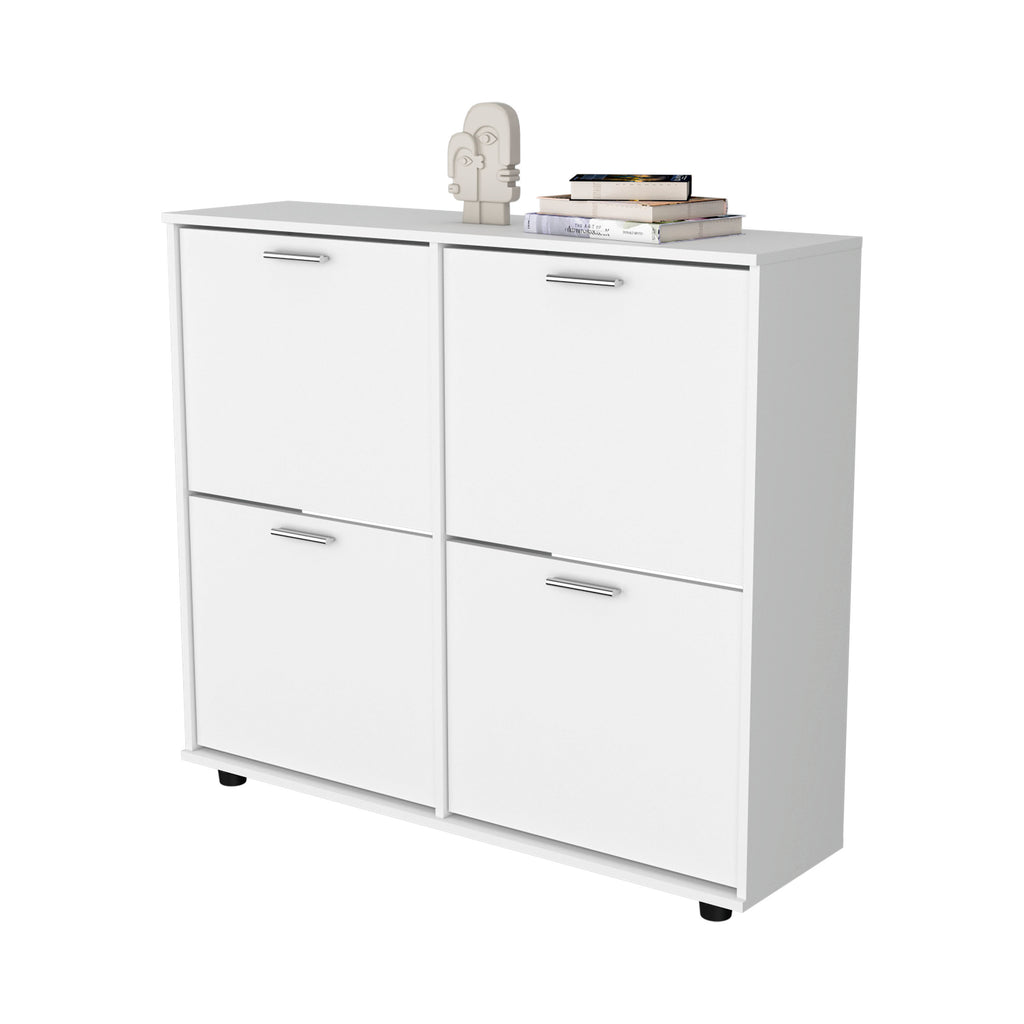 FM FURNITURE Nutrioso Tilt-Out Shoe Storage Cabinet with Multiple Compartments and Modern Desig, White - Grand Goldman Shop