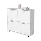 FM FURNITURE Nutrioso Tilt-Out Shoe Storage Cabinet with Multiple Compartments and Modern Desig, White - Grand Goldman Shop