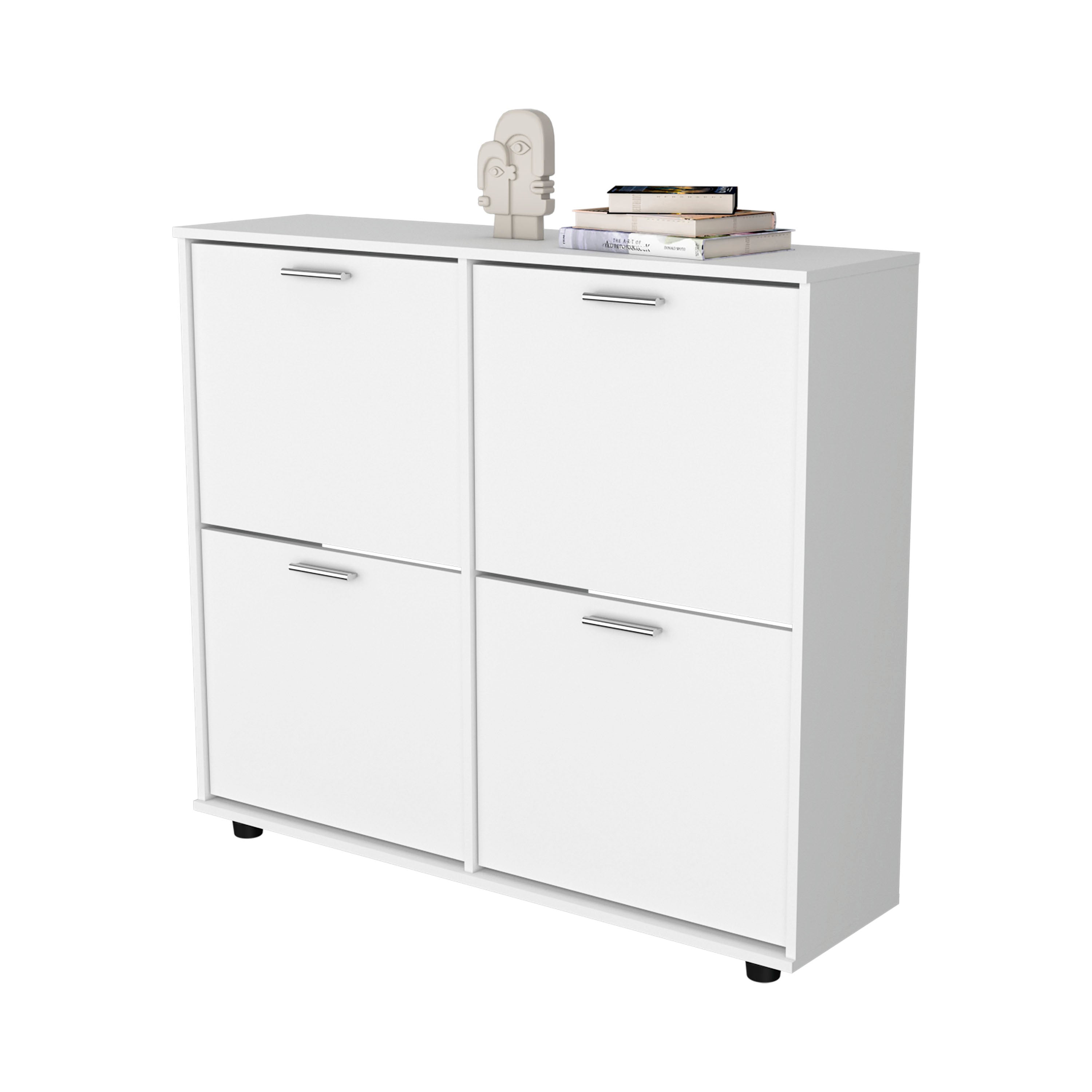 FM FURNITURE Nutrioso Tilt-Out Shoe Storage Cabinet with Multiple Compartments and Modern Desig, White - Grand Goldman Shop