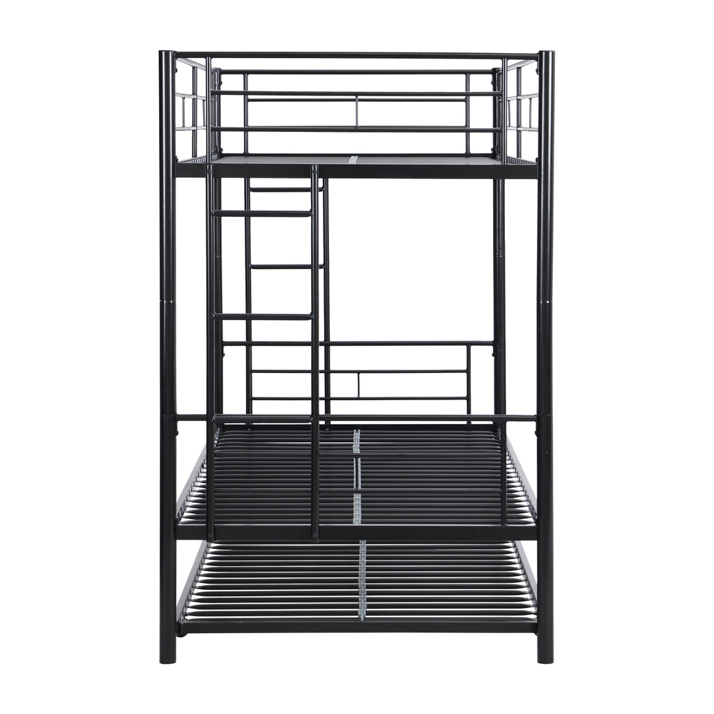 Modern Twin Over Twin Metal Bunk Bed with Trundle Black Durable Space-Saving Design - Grand Goldman Shop