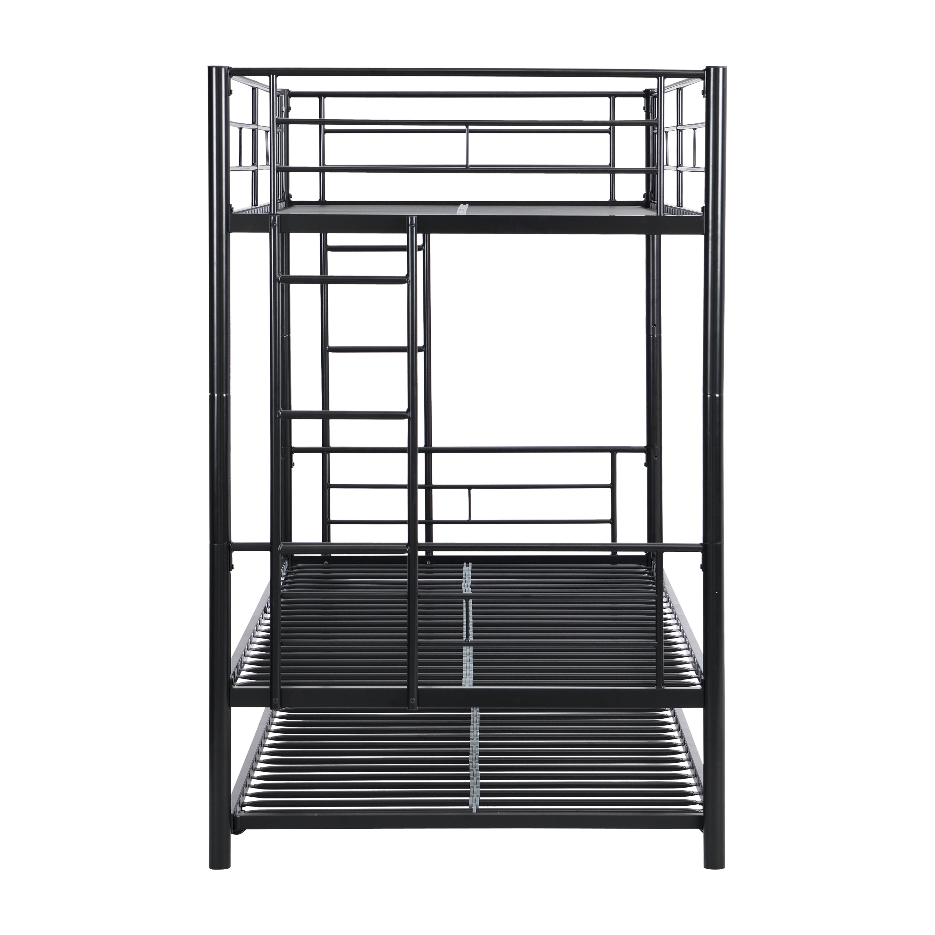 Modern Twin Over Twin Metal Bunk Bed with Trundle Black Durable Space-Saving Design - Grand Goldman Shop